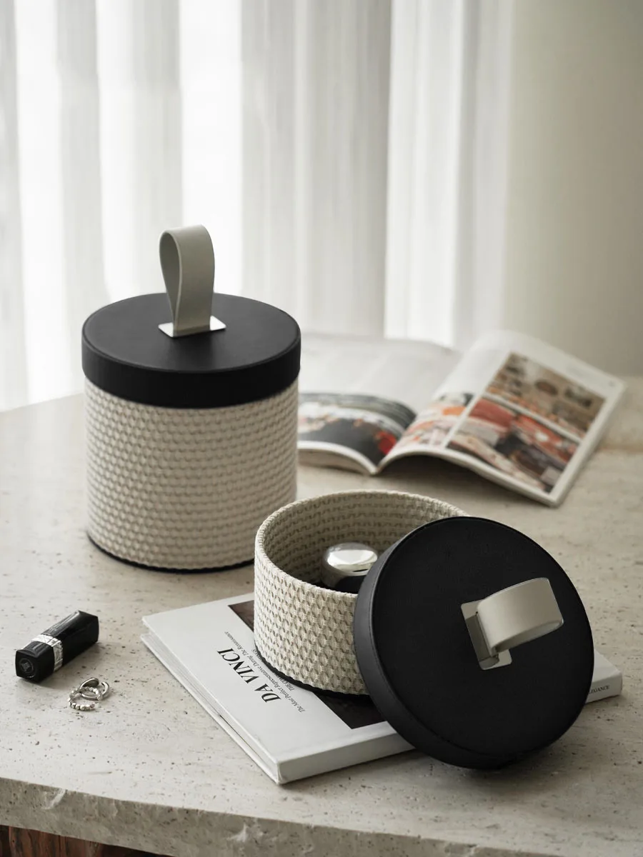 Light Luxury Bruto Storage Box Storage Box Home High-Grade Leather Jewellery Box Living Room Bedroom Cosmetic Storage Jar 3