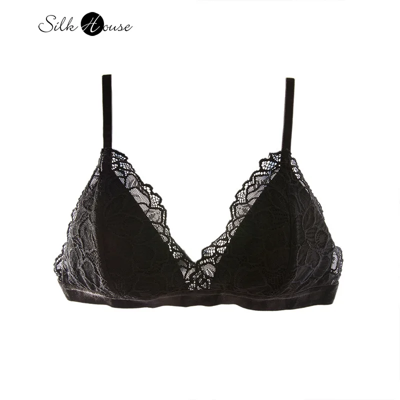 French Bra Natural Mulberry Silk Fine Shoulder Strap Triangle Cup Steel Ring Free Sexy Underwear for Women