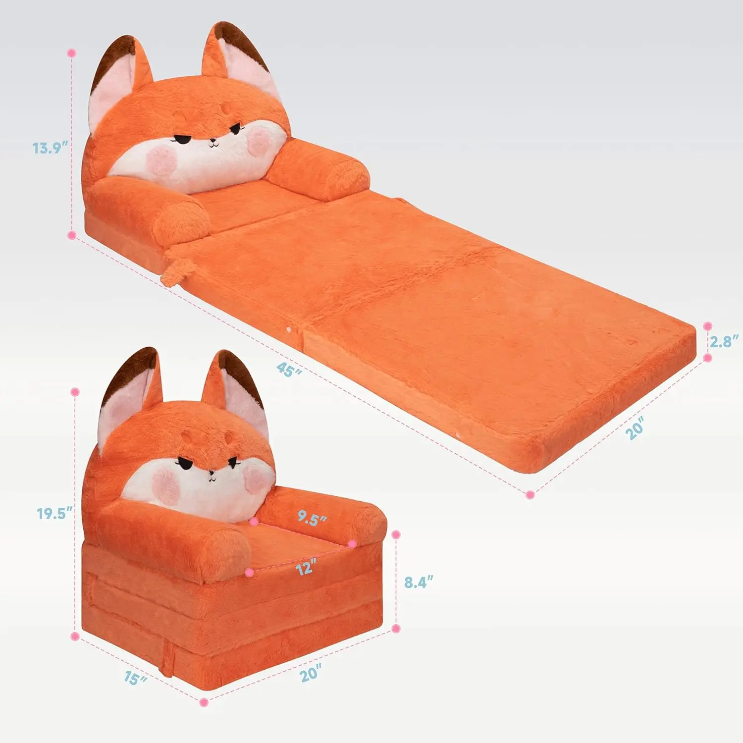 Chair to Kids Sofa Bed - Soft Sherpa Flip-Out Comfy Couch for Toddlers 3