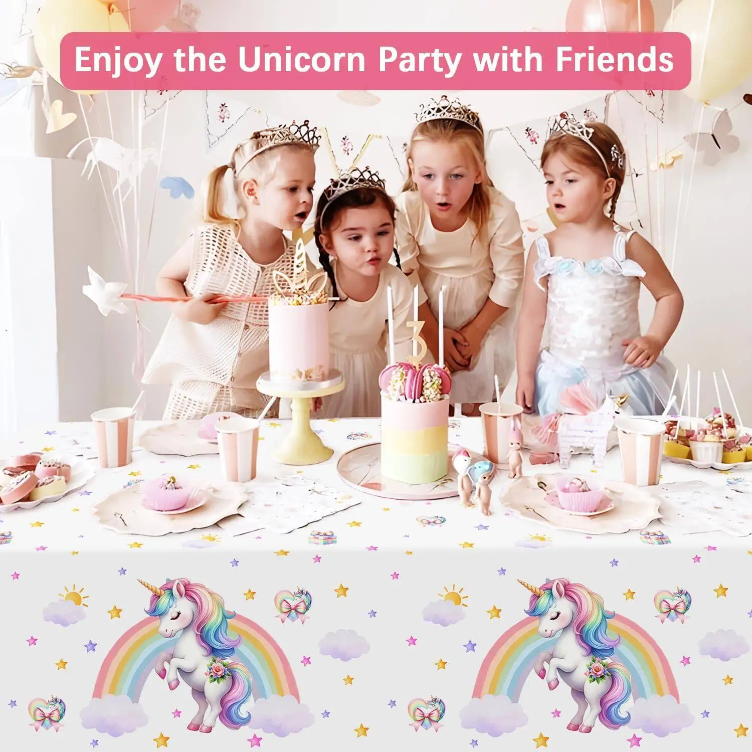 Regenbogen-Einhorn-Party-Deko Einhorn-Tischdecke Baby-Shower Hochzeit Kinder Mädchen Geburtstag Deko Einhorn-Geburtstagsparty-Dekorationen – Detail 2