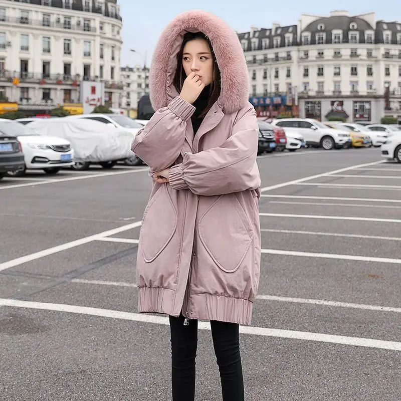 2023 New Autumn Winter Black Down Cotton Clothes for Women Clothing Mid Length Loose Slimming Oversized Cotton Jacket Thickened 2021 men s padded clothes oversized winter cotton jacket thickened down fattening fat new red green black white rushed fashion