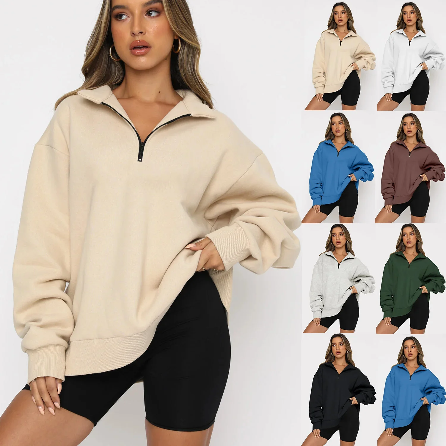

Autumn And Winter 2022 New Europe, America And Asia Casual Top Half Zip Pullover Long Sleeve Sweatshirt Women's Sweatshirt