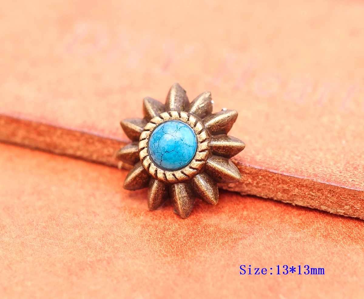 20 stücke 13mm Messing westlichen ethnischen Blumen stern schwarz türkis Conchos Spikes Niet Nieten für Leder Handwerk Gürtel Ledertasche Dekor – Detail 12