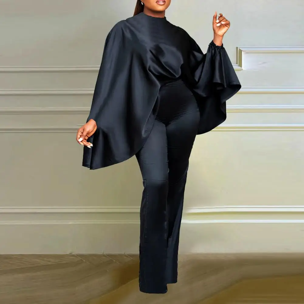

Women Casual Two-piece Set Stylish Women's Satin Outfit Set with Batwing Sleeves High Waist Pants Elegant Winter for African