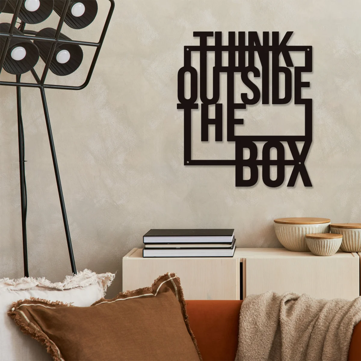 

1pc Think Outside The Box Metal Wall Hanging Art Motivational Wall Mounted Office Decor Black Metal Wall Decor Home Decor Garden