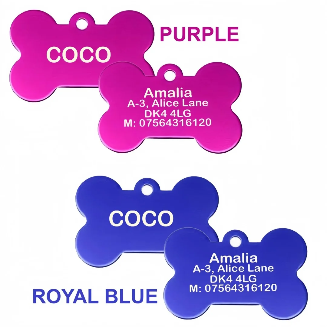 Personalized Pet ID Tag for Dogs & Cats - Deep Engraved Aluminum Collar Nameplate with Free Engraving | Address, Number