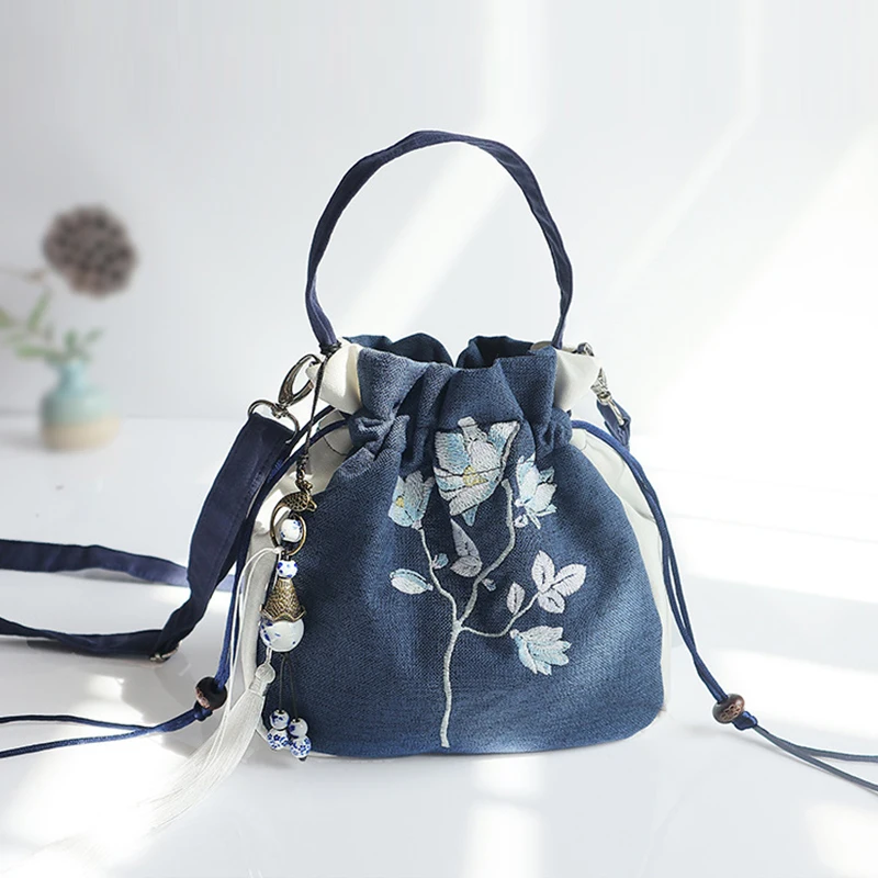 Holibanna Chinese Ethnic Embroidered Handbag - Floral Drawstring Purse 19x19cm | Wedding Bridal Jewelry Pouch In Pink