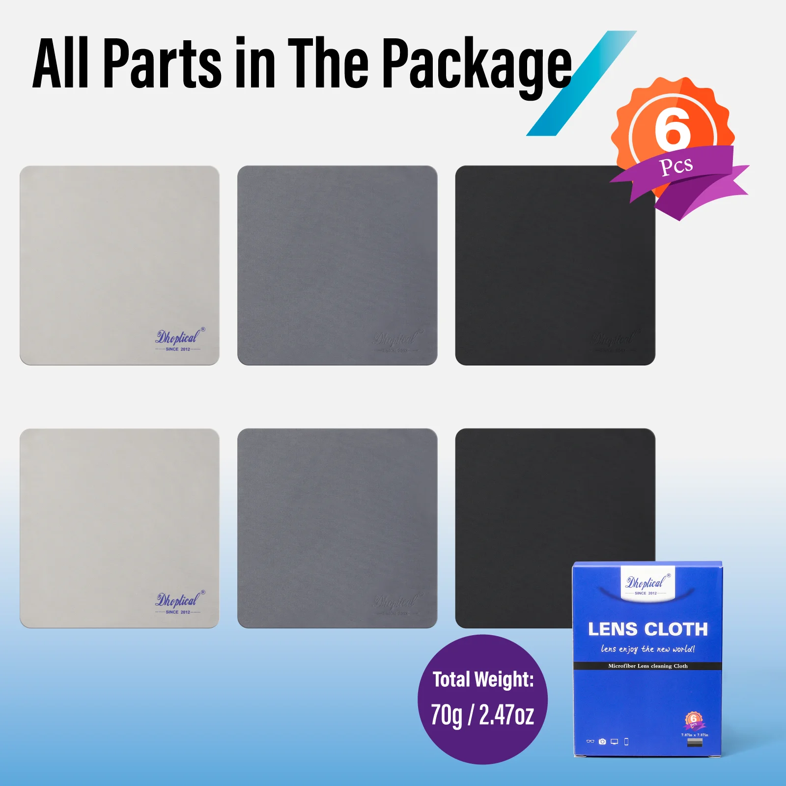 Microfiber Cleaning Cloth, 6 Pack - Premium Cloth for Glasses, Lens, Screens & More 20CM*20CM BY Dhoptical 3