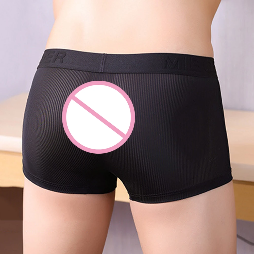 Mens Mesh Underwear Soft Pouch Sheer Panties Seamless Middle Waist Boxer Briefs Solid Thin Underpants Sexy See Through Lingerie