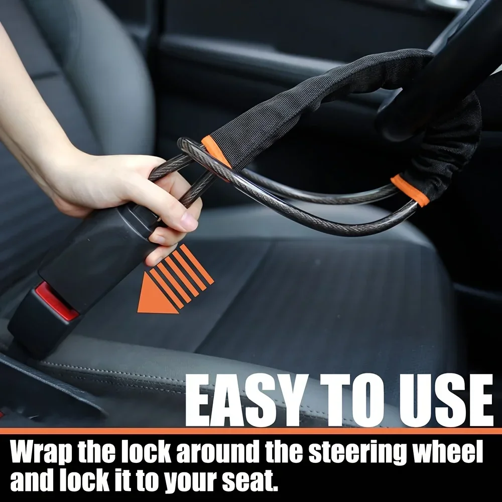 All-in-one Universal Anti-theft Device for Car Steering Wheel Safety Belt Buckle Steel Cable Steel Wire Rope