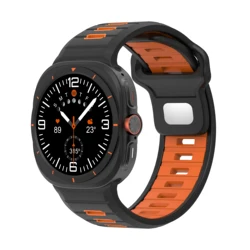 Dual - Tone Sports Silicone Watch Strap - Soft Loop Band, No Gaps for Ultra2 - Ultra 47mm (Black Orange)