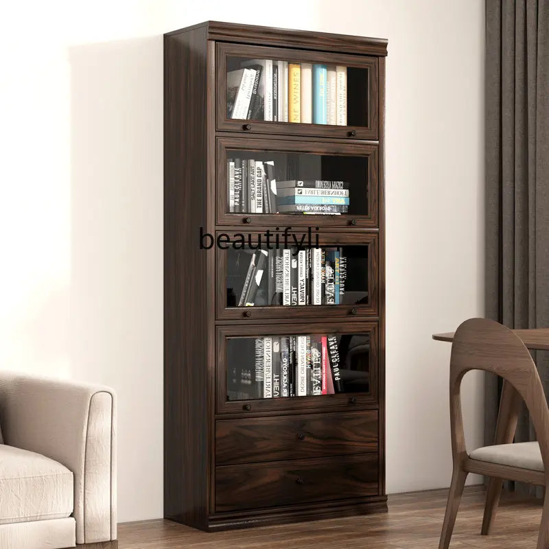 

CXH Storage Cabinet Simple Modern Bookcase Assemblage Zone Glass Door Drawer Narrow Bookshelf