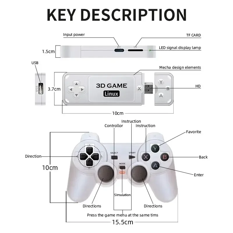 2.4G Wireless Game TV Stick Retro PS1 Family 4K HD Portable Video Game Console Support Multiplayer 10000 Games