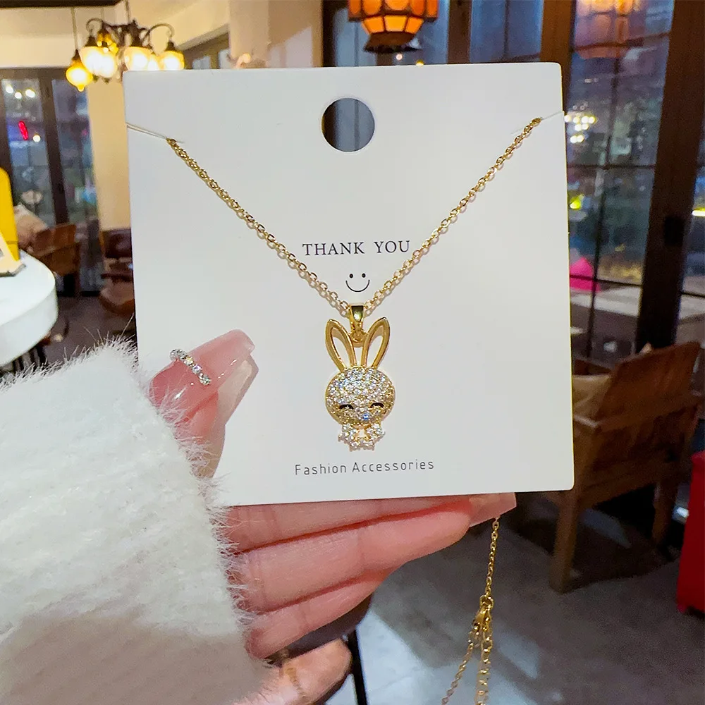 

Simple Animal Little White Rabbit Zircon Bunny Chain Pendant Necklace Nimble Mother's Day Woman Wedding Family Friend Jewelry