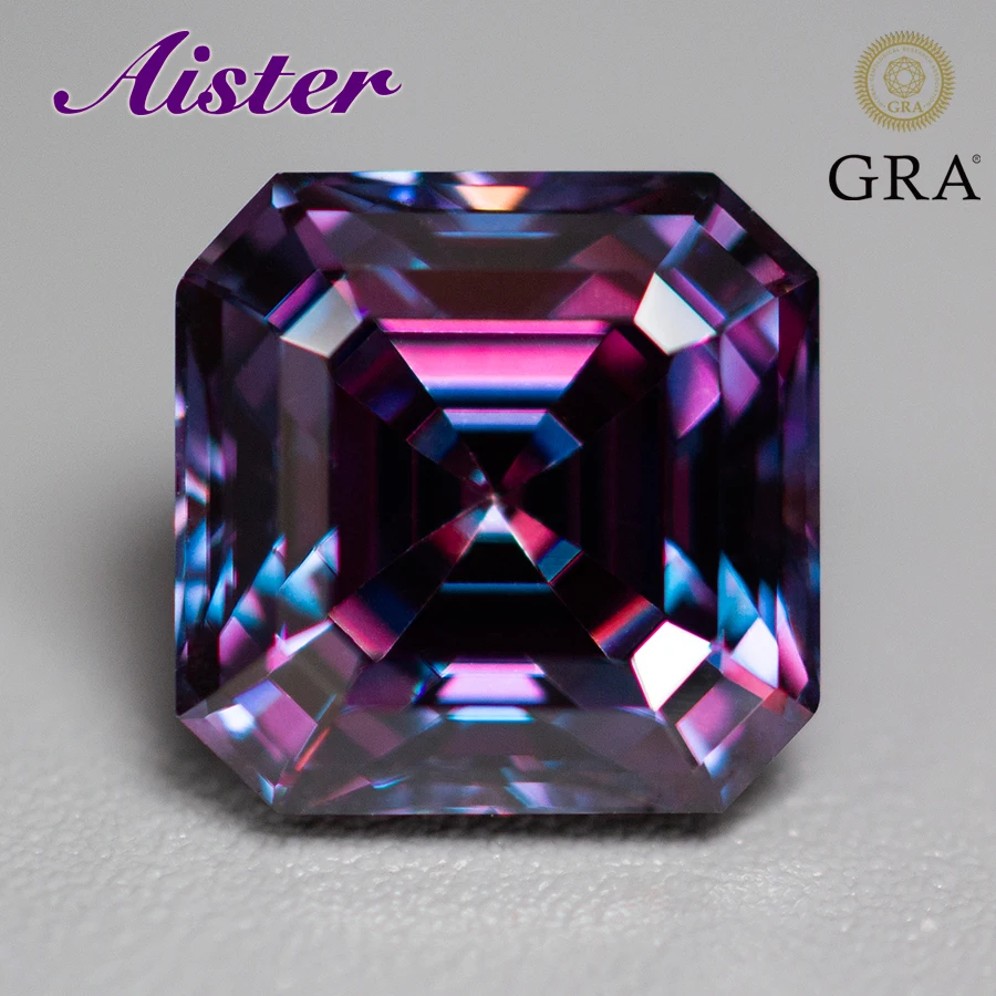 

NEW Royal Purple Asscher Cut Moissanite Stones VVS1 Passed Diamond Tester with GRA Report