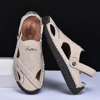 Nouvelles sandales d'été faites à la main hommes chaussures en cuir respirant homme en plein air hommes sandales antidérapant plage sandales chaussures creuses mode 6