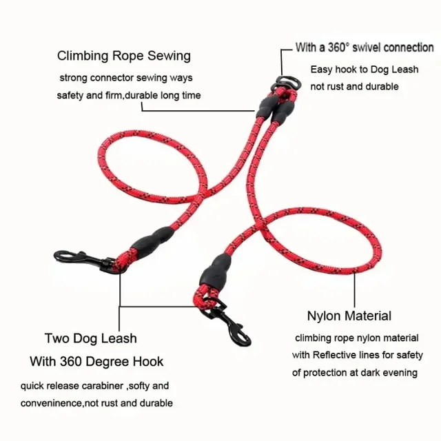 Reflective Double Dog Leash For Two Dogs Nylon puppy Dog Coupler For Walking Training small Medium Large big Two Dogs lead 4