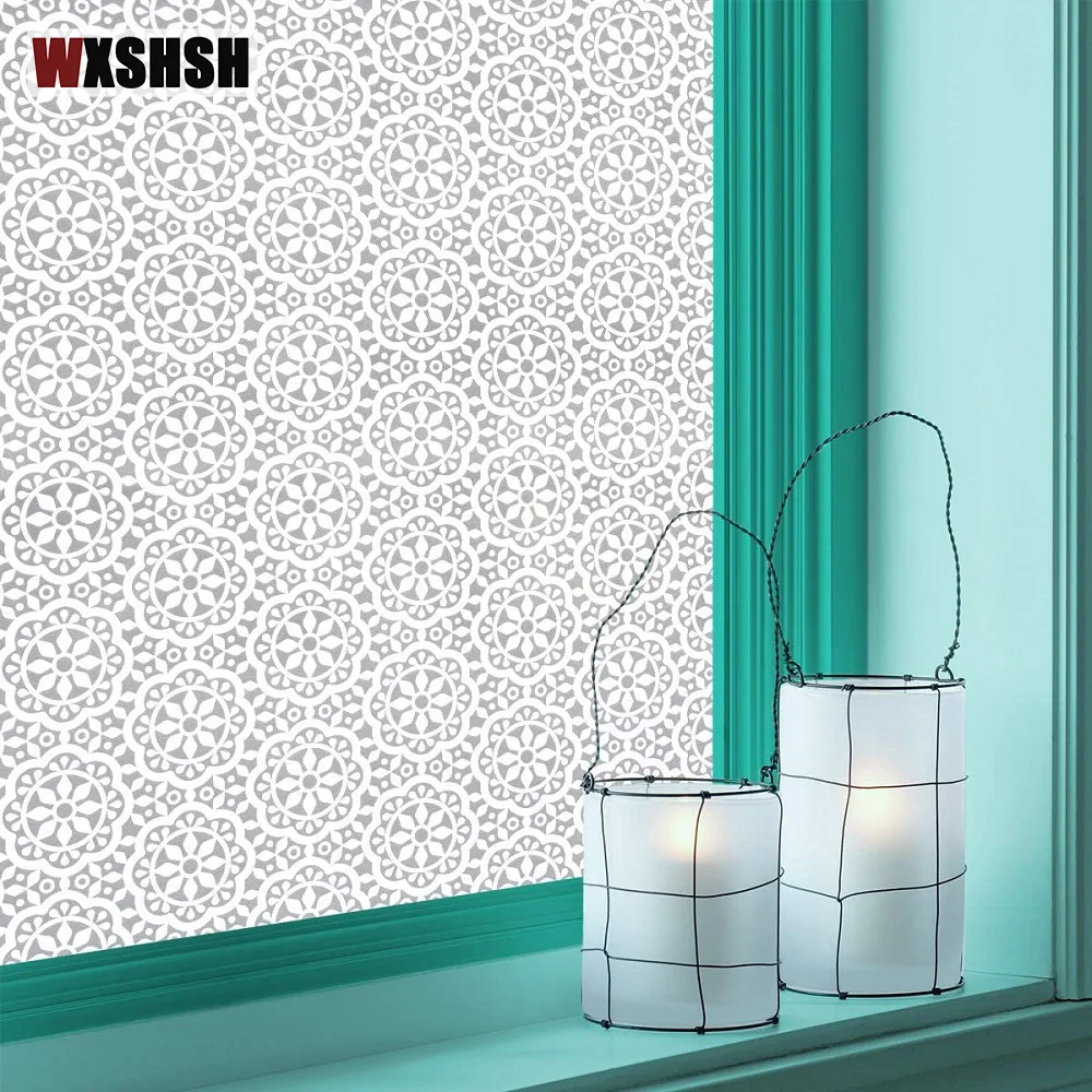 White Flower Static Cling Window Film Home Decor PVC European Style UV-Proof Privacy Protection Glass Film For Home Office Store