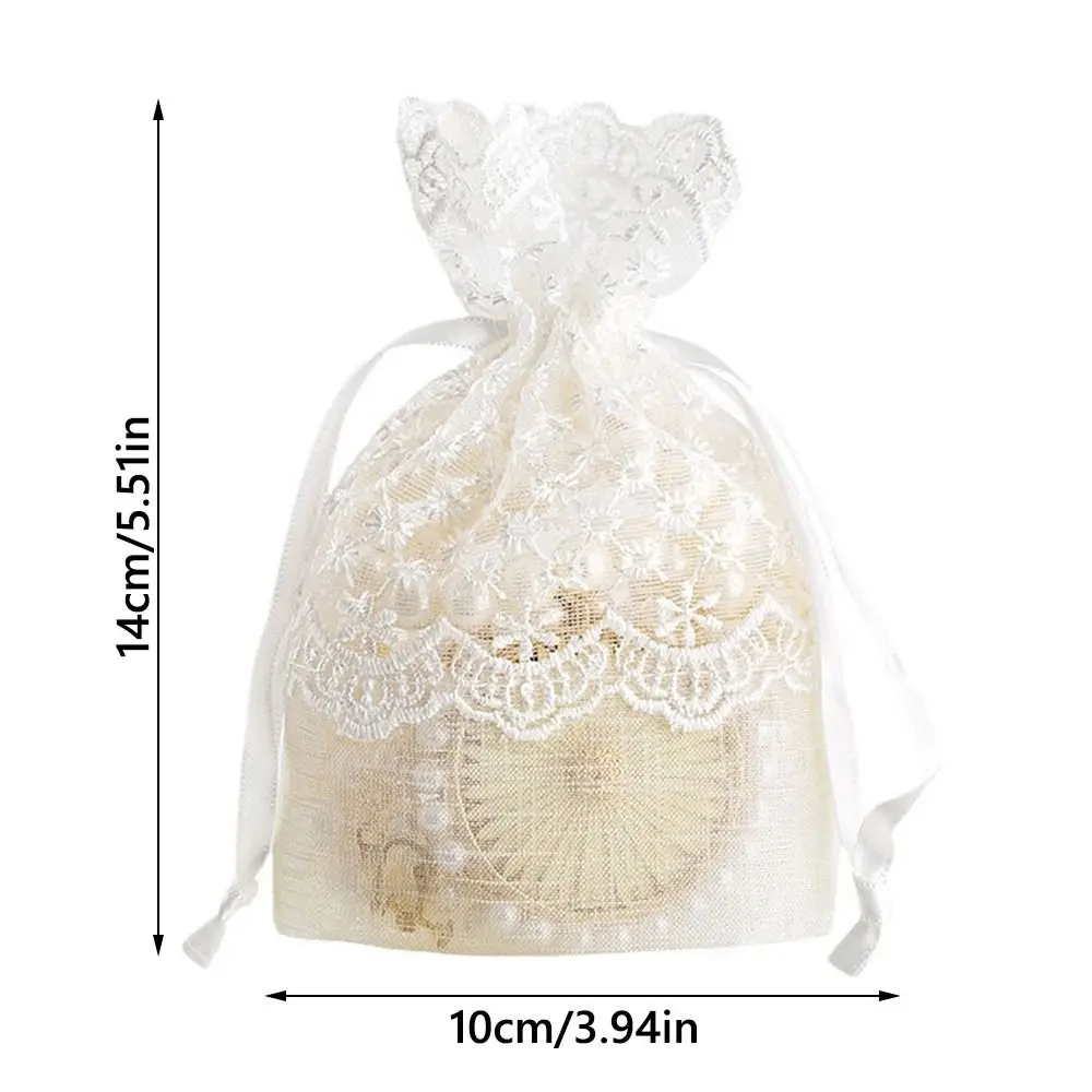 White Gauze Gift Bag with Lace for Festival Favor and Storage