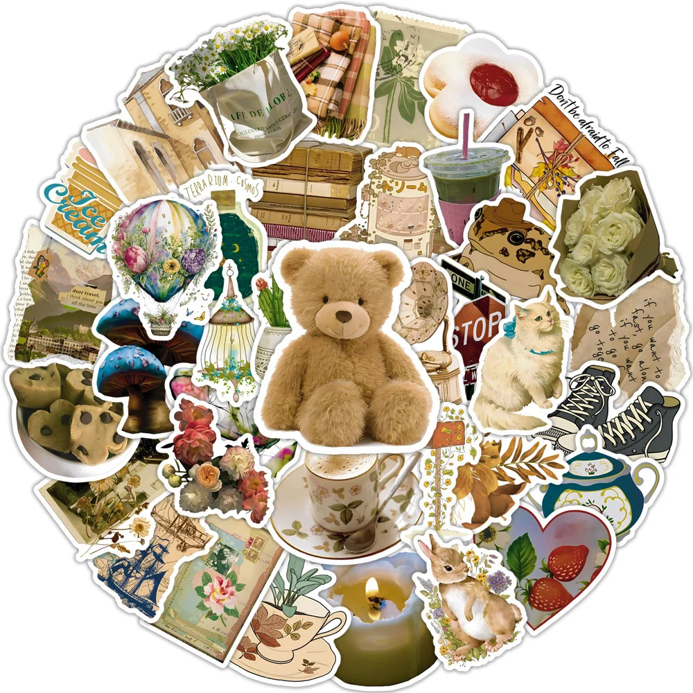

10/30/50pcs Retro Cartoon Animal Stickers Aesthetics Anime Sticker Scrapbooking Suitcase Car Phone Cute Decals Fun for Kid Toys