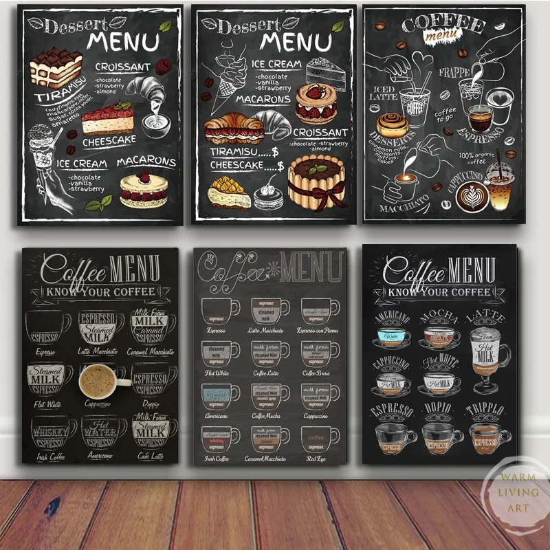 GraffitiDrinkDessertMenuHotCoffeeMenuPosterCanvasPaintingBarRestaurantWallArtfor
