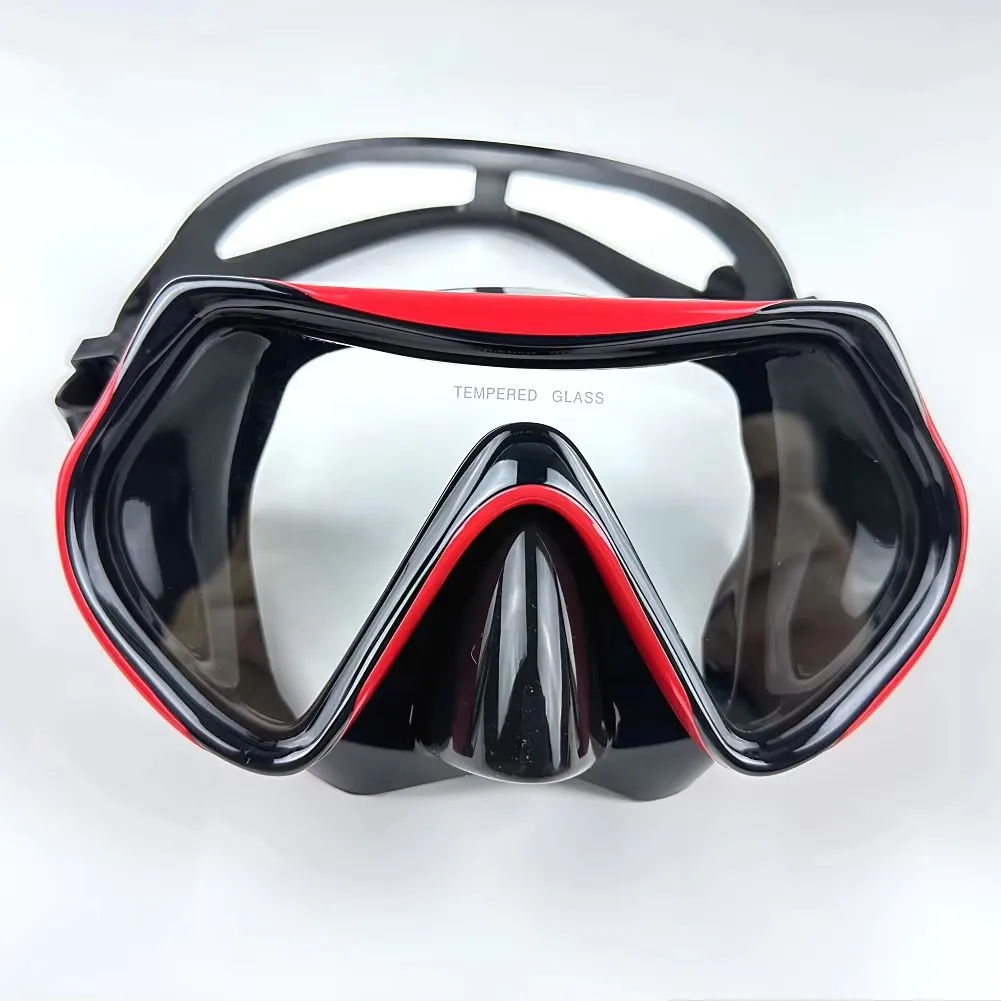 Snorkel Mask Swimming Goggles Scuba Diving Silicone Skirt Tempered Glass Len Wide View Training With Nose Cover Adjustable Strap