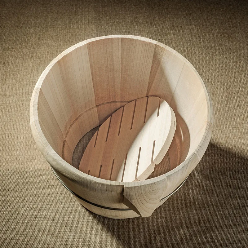 Kitchen Tool Portable Natural Wooden Steaming Rice Bucket With Lid Steamed Rice Barrel Canteen Restaurant Steamer