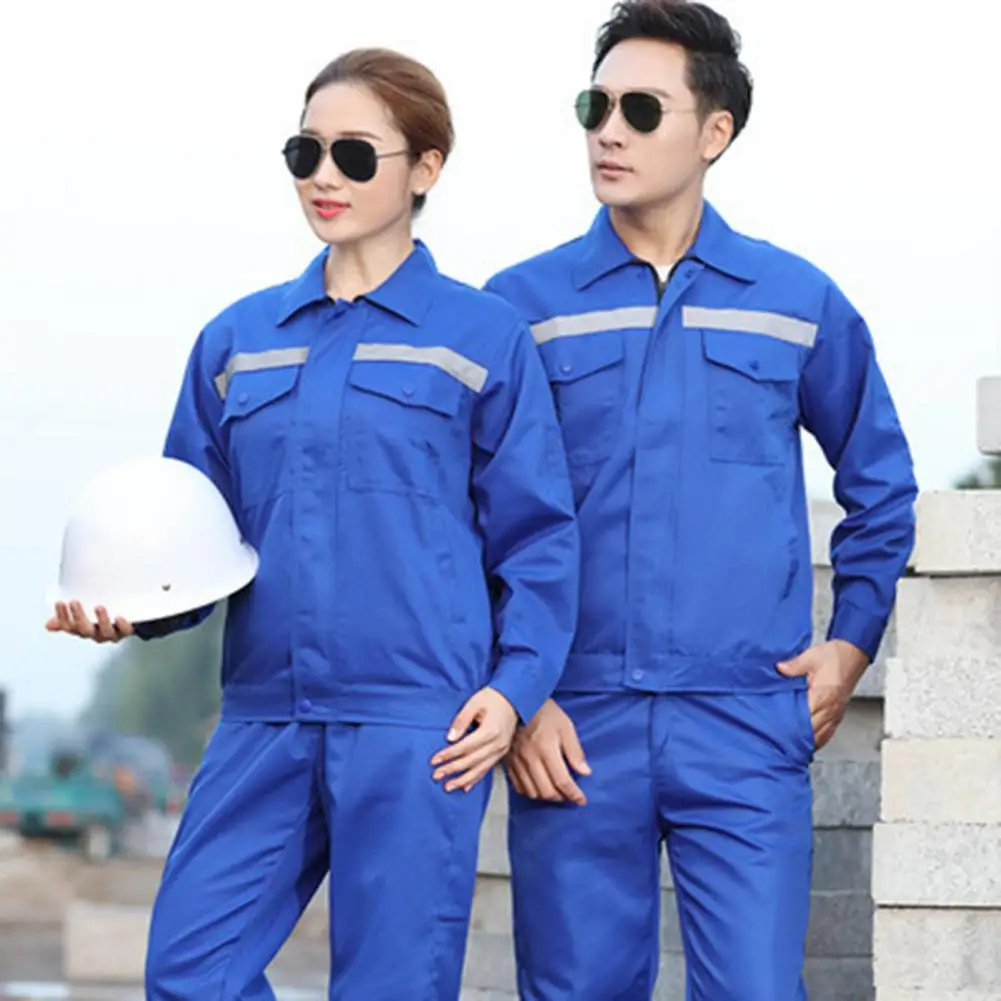 

Work Clothes Reflective Stripe Safety Workwear Set for Mechanics Auto Repairmen Wear-resistant Unisex Uniform with Pockets