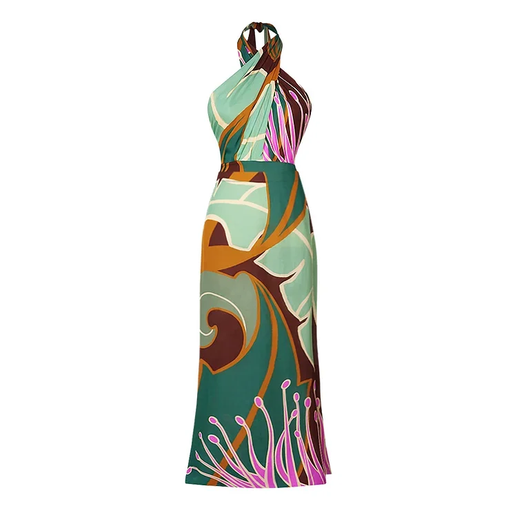 2024 Women's swimsuit  Halter Printed One Piece Swimsuit and Skirt Summer Swimwear Women Beachwear  Clearance Wholesale