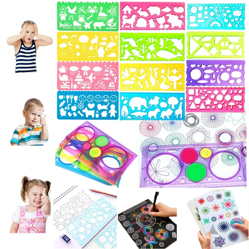 13 Pieces Kids DIY Drawing Toys Drawing Pad Template Plastic Ruler Art Craft Kids Learning Toys Educational Gifts for