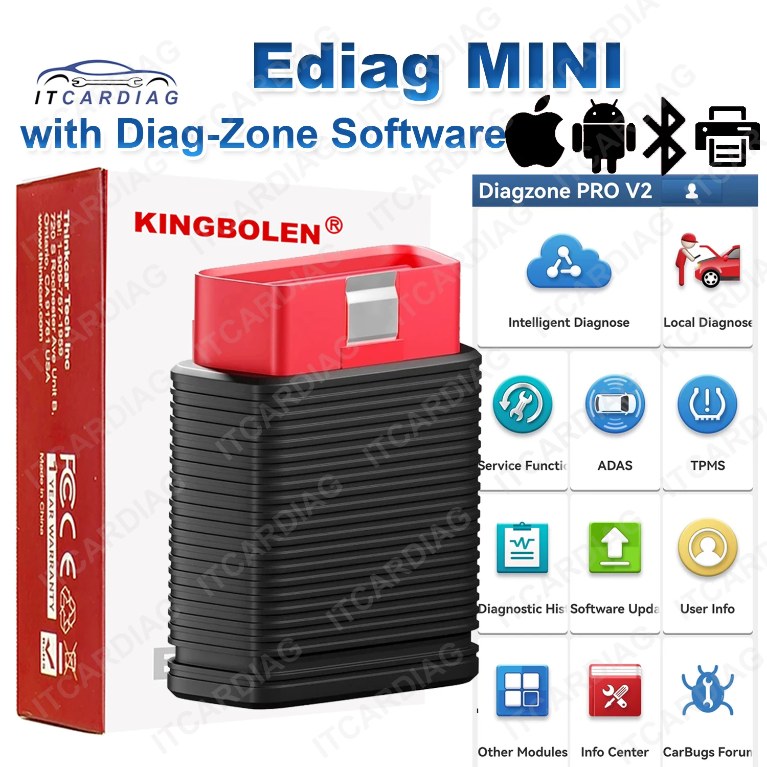 

KINGBOLEN Ediag Mini с программным обеспечением DZ, диагностический инструмент Bluetooth OBD2, считыватель кодов OBD 2, сканер Diagzone pk thinkdiag