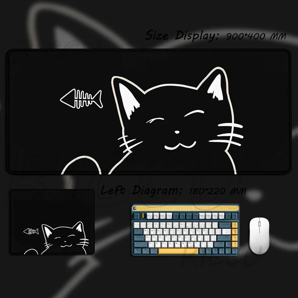 Cute Black and White Cat Mouse Pad - Large E-Sports Desk Mat, Gaming Accessories, Rubber Keyboard Mat, 40x90cm