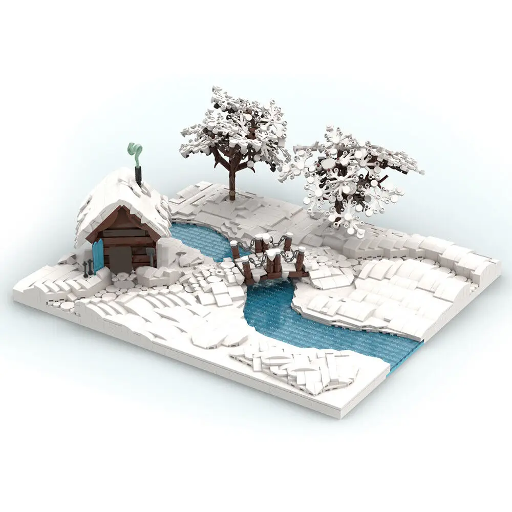

Winter Scene Winter Village Model with River and Trees 2451 Pieces MOC Build
