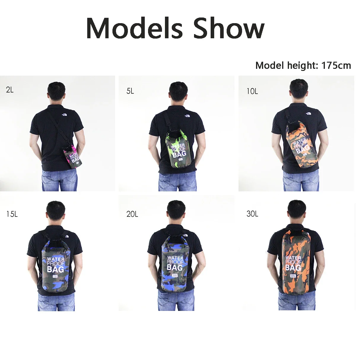 2L/5L/10L/15L/20L/30L Camouflage Waterproof Swimming Bag Dry Sack Fishing Boating Kayaking Storage Drifting Rafting Bag