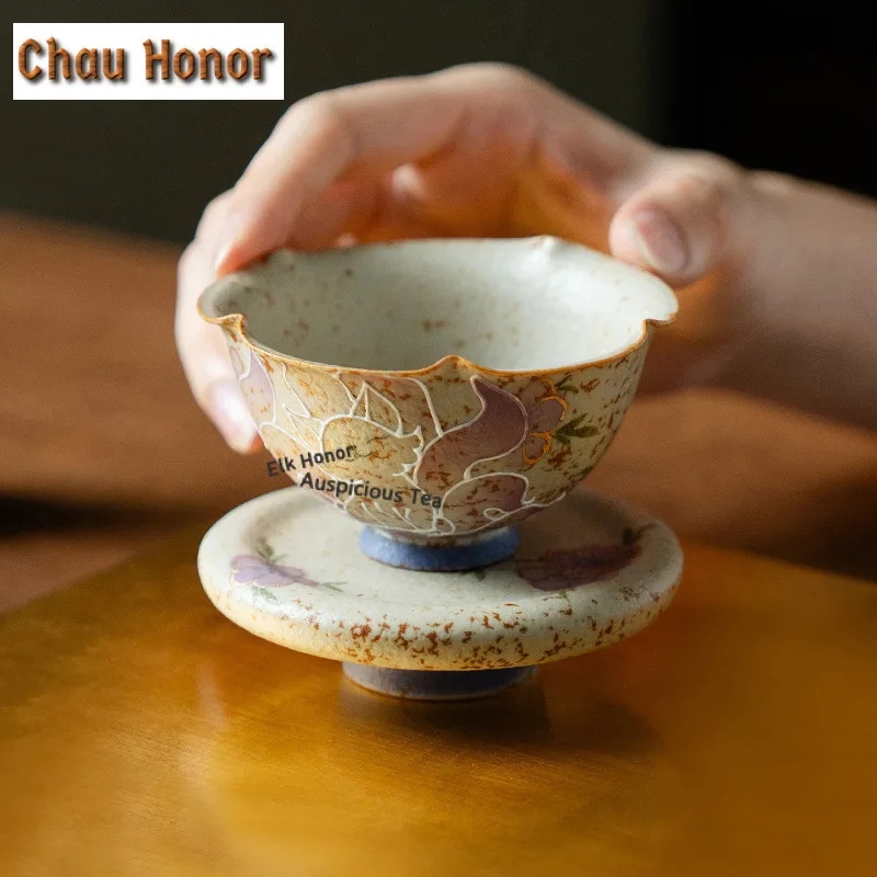 90ml Hand-drawn Fox Teacup Luxury Tea Bowl Jug Tea-tasting Fragrance Cup Chazhan Master Cups Flower Tea Household Teaware Craft