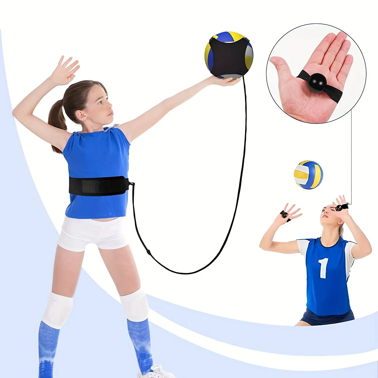 Volleyball Training Equipment Aid-Solo Volleyball Trainer Kit to Serve & Spike Like A Pro-Fits 20-46 Waists, Reinforced Cord volleyball trainer