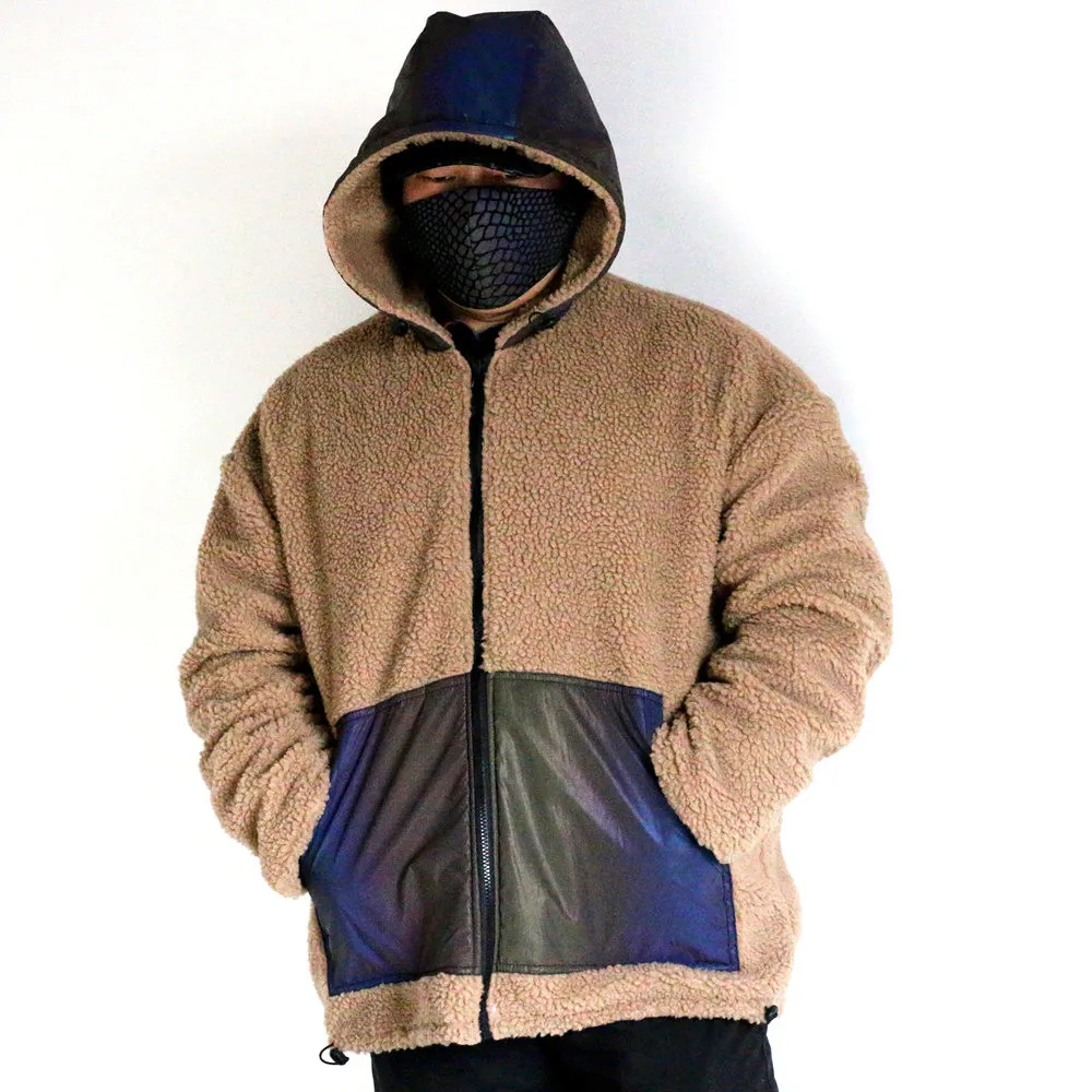Reversible Men Long Sleeve Jackets Reflective Patchwork Lamb Wool Thick Coat New Colorful Reflect Light Winter Clothing 5