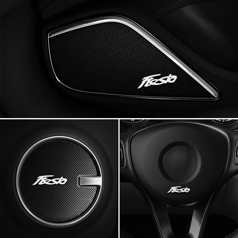 3D aluminum speaker stereo speaker badge emblem Sticker for Ford Fiesta mk5 mk6 mk7 Accessories Car Styling 4pcs car speaker stickers