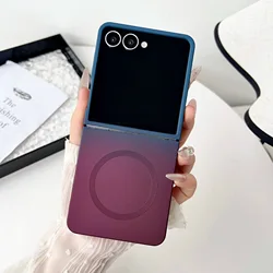 Gradient Color MagSafe Magnetic Phone Case - Soft Silicone Cover with Wireless Charging Capability - Galaxy Z Flip 8 (Wine Red Blue)