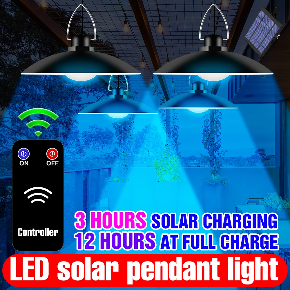 Led Lights Outdoor 15W 20W 25W 30W LED Solar Pendant Light Waterproof Spotlight Exterior Wall Lamp Remote Control Garden Lights