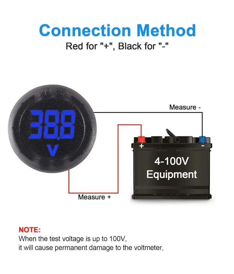 4개 DC 4-100V 자동차 전압 게이지 LED 디지털 디스플레이 12V 24V 방수 볼트미터 원형 전압계 볼트 감지기 테스터