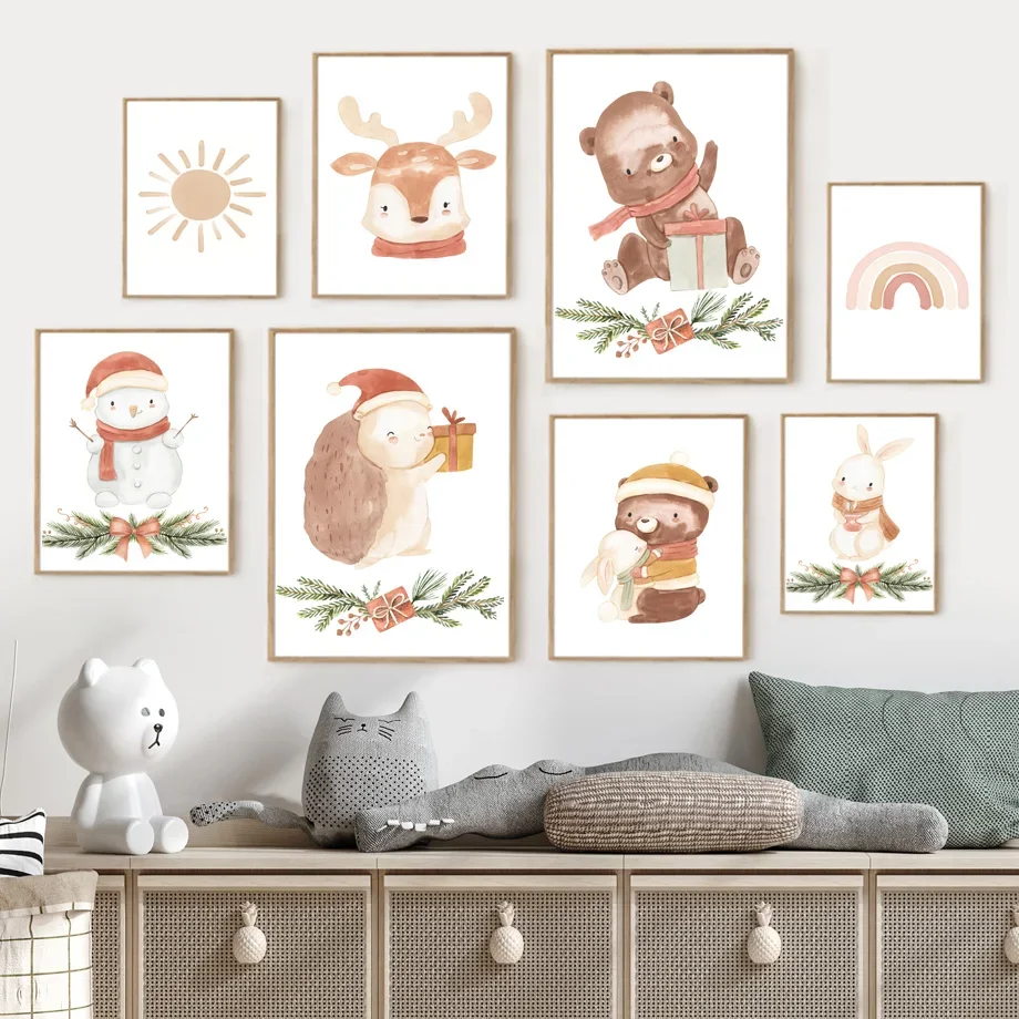 

Рождественский снеговик Бохо Кролик Медведь Олень настенная Картина на холсте скандинавские постеры и принты настенные картины декор для детской комнаты