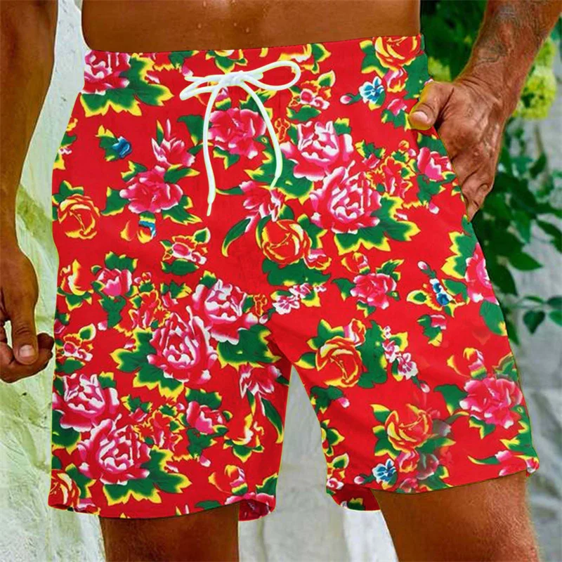 

Chinese Dongbei Flower 3D Printed Beach Shorts For Men Surfing Board Shorts Summer Vacation Short Pants Street Loose Swim Trunks