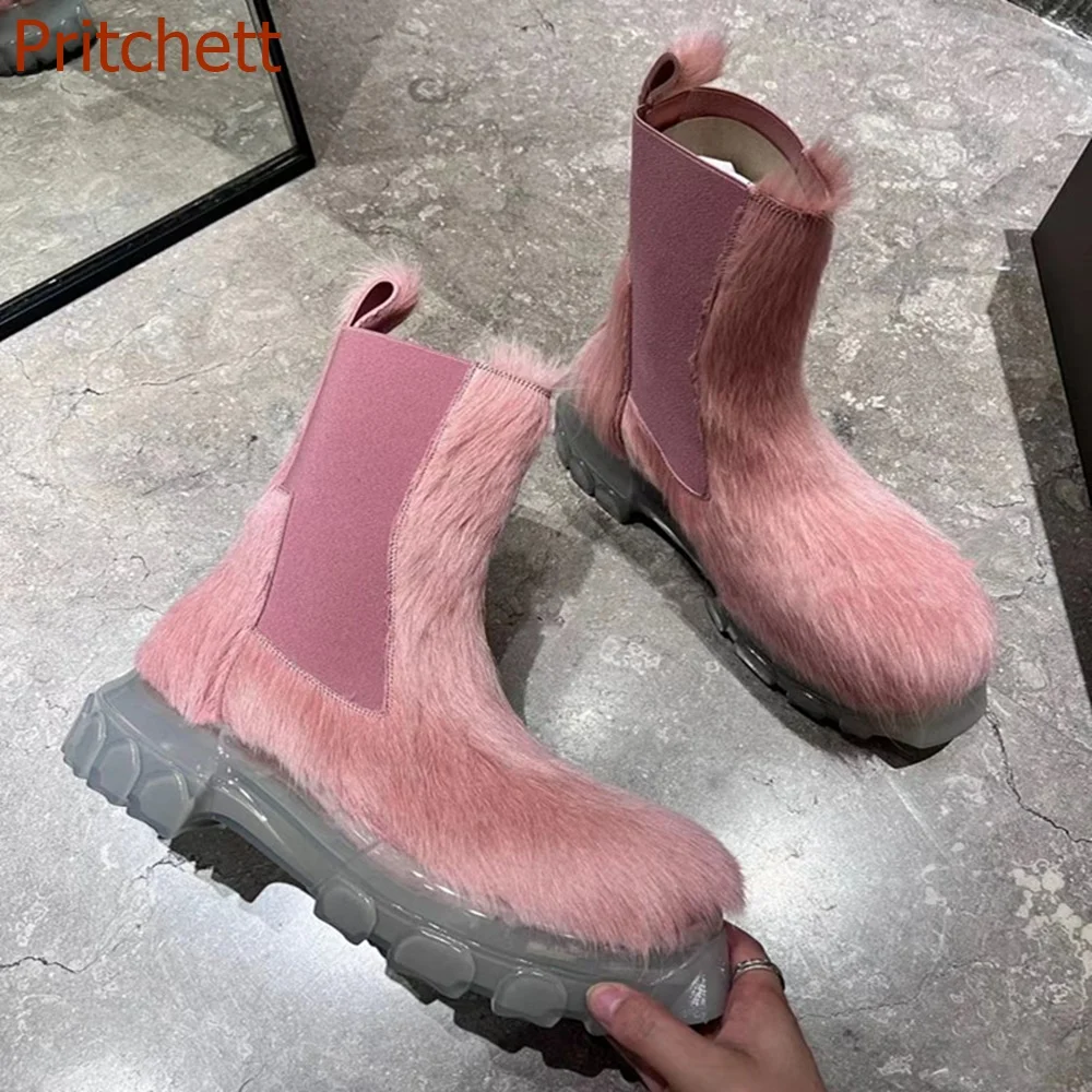 

Transparent Bottom Round Toe Women Boots Short Boots Mid Calf Solid Chelsea Boots Fashion Casual Slip On Women Shoes 2023 Newest