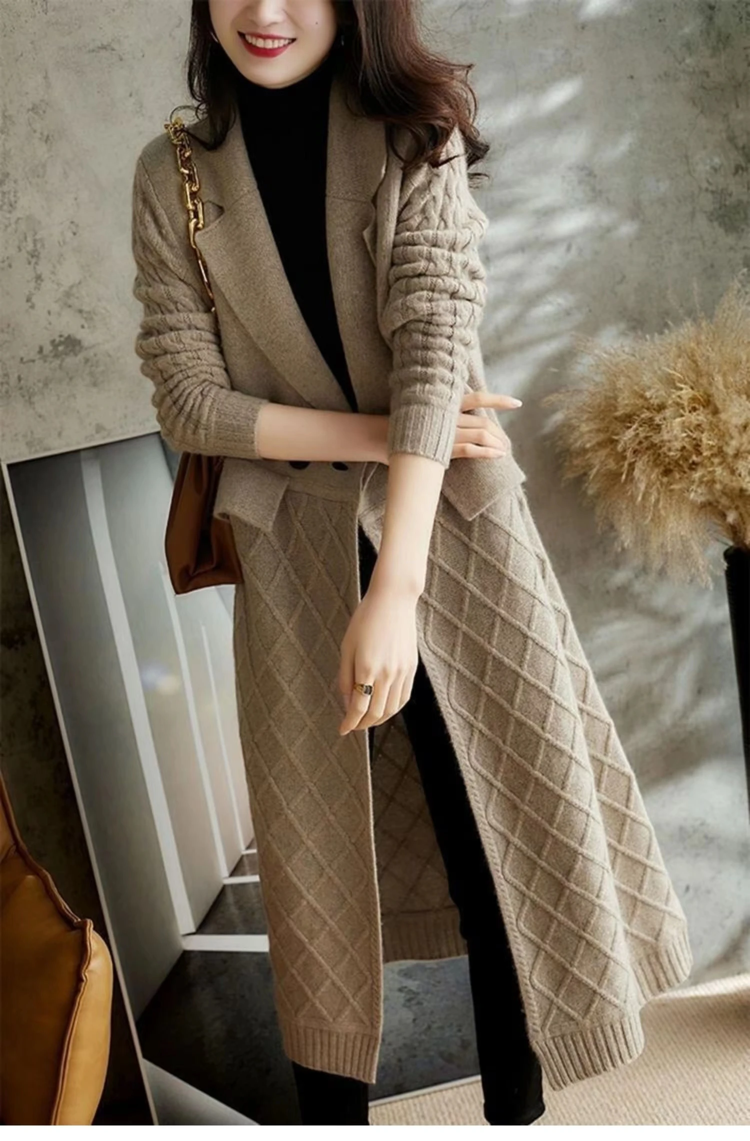 feminino outono inverno solto versão coreana de lã fina casaco camisola