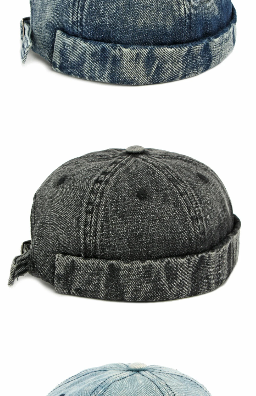 HT5048 Neue Frühling-Herbst-Mützen für Männer und Frauen 100% Baumwolle Denim-Hut Unisex Verstellbare Skullcap Beanie-Mütze Hip-Hop-Kappe – Detail 11