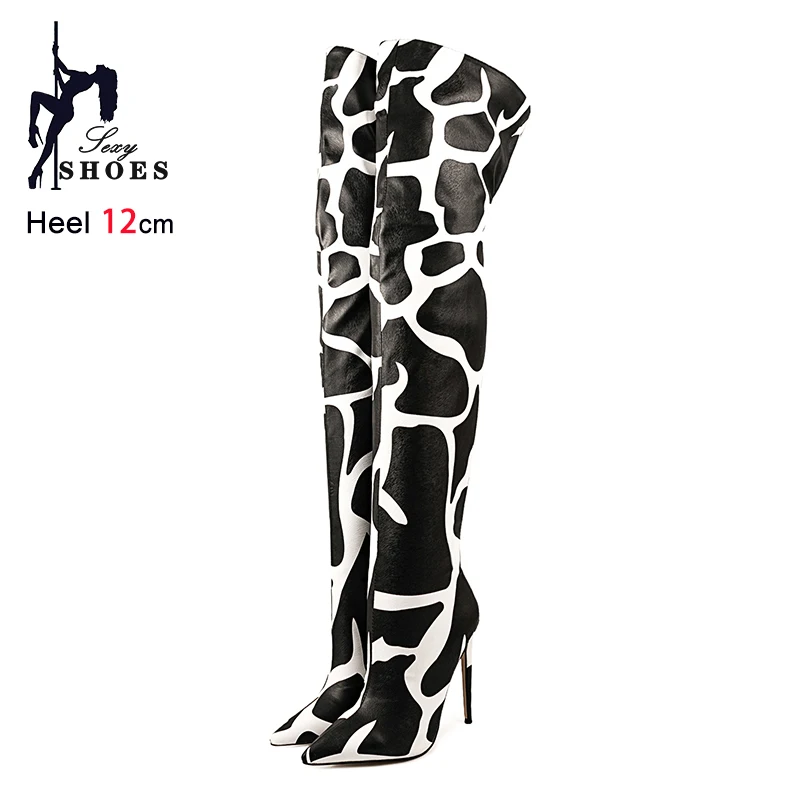 2025 New Women Sexy Thigh Boots Back Zipper Soft Leather Over-the-Knee Long Shoes 12CM High Heels Autumn Winter Boots Size 35-47