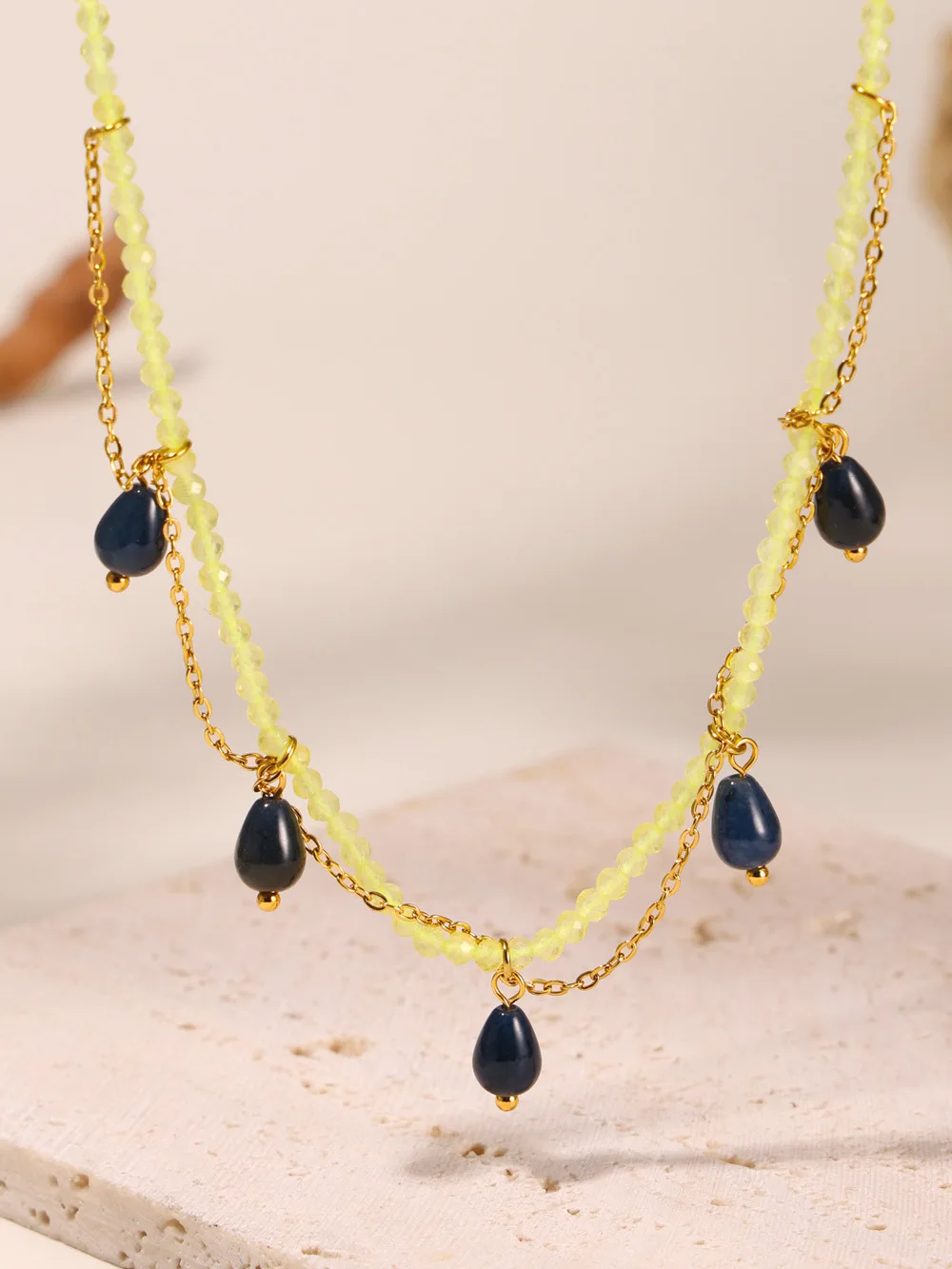 Bohemian Bunte Naturstein Perlen Halskette Frauen Edelstahl Kette Wasser Tropfen Kristall Anhänger Mode Schmuck Geschenk – Detail 6
