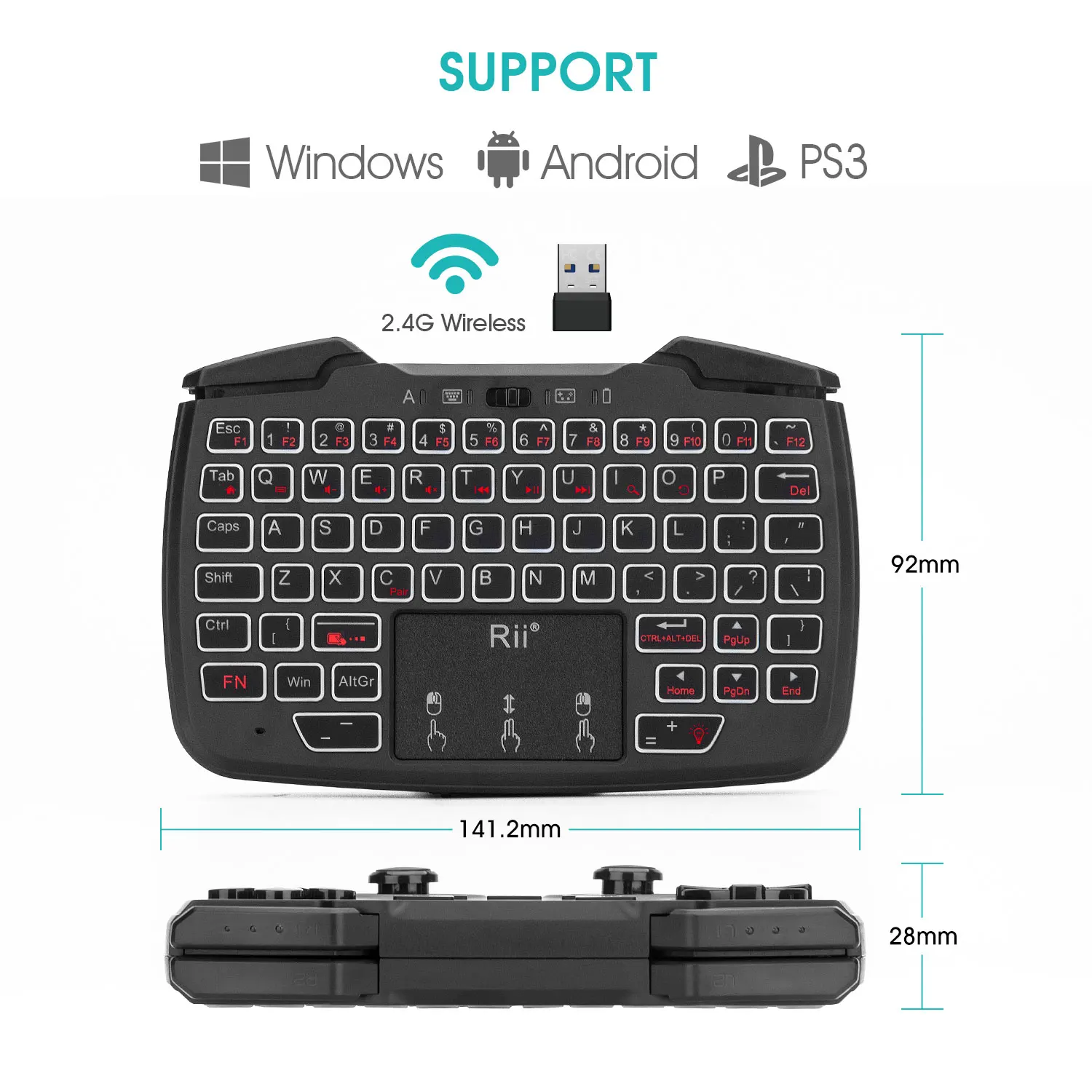 English Bluetooth/2.4G Wireless Keyboard With Game Handle_voghion.com