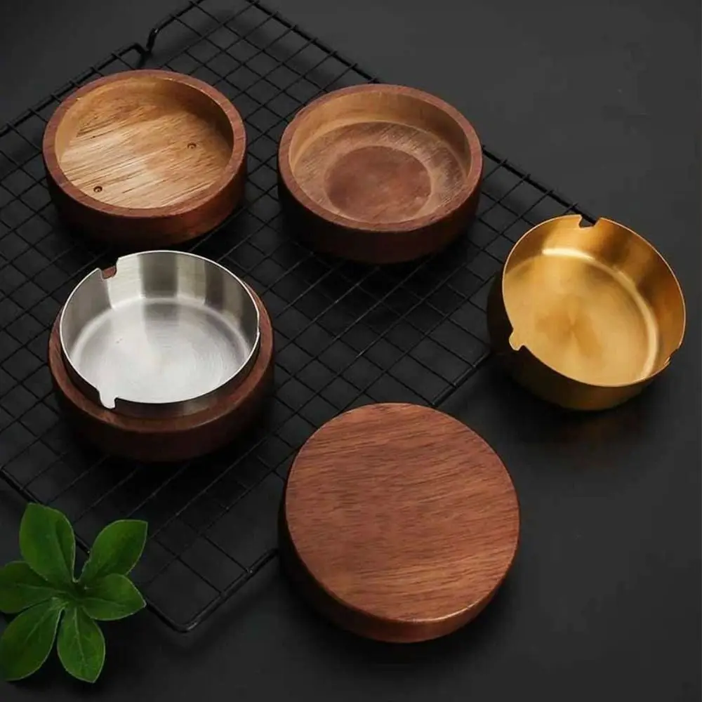 Stainless Steel Liner Walnut Wood Ashtrays Indoor Walnut Wood Lid Fly Ash Ashtray Ash Tray Living Room wood ashtray stainless steel ashtray metal ashtray cigarettes ashtray